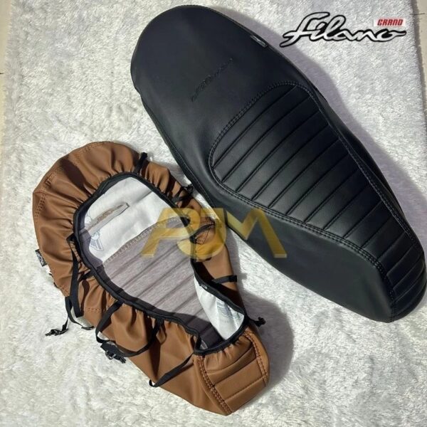 Cover Jok Caferacer Grand Filano (Langsung Pasang Pakai Karet) Sarung Jok Press Logo Busa