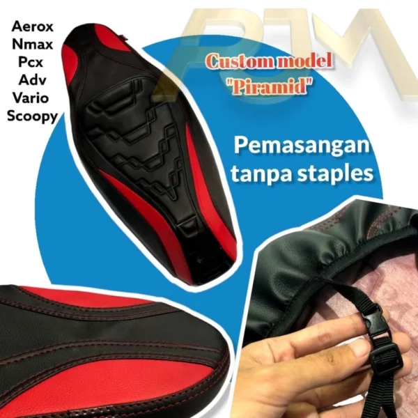 Cover Jok Motor Tanpa Staples (Karet & Velcro, Bahan Zeus, Model Piramid)
