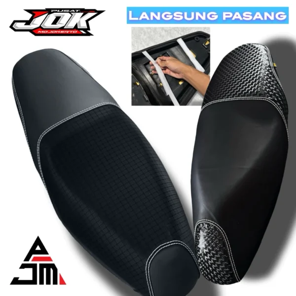 Kulit Jok Motor Carbon 4D X Motif Tenun – Premium Anti Slip & Stylish Sporty